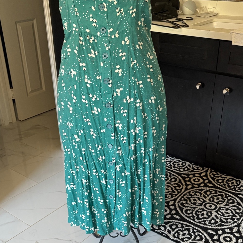 Mod Anthro sleeveless floral teal white, Teal Floral Maxi Dress - Picture 3 of 8